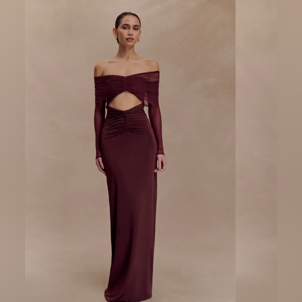 MESHKI RAFAELLA DRESS IN XS MAHOGANY